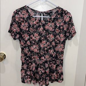 Forever 21 Sheer Black Floral Peplum Top